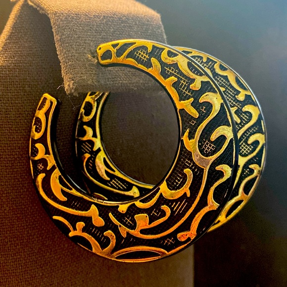 Vintage 80’s Gold tone Huge hoop dangling pierced Earrings - Picture 1 of 7